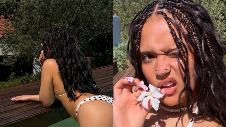 18-letnia Sara James w bikini w kropki uskutecznia relaks nad basenem (ZDJĘCIA)