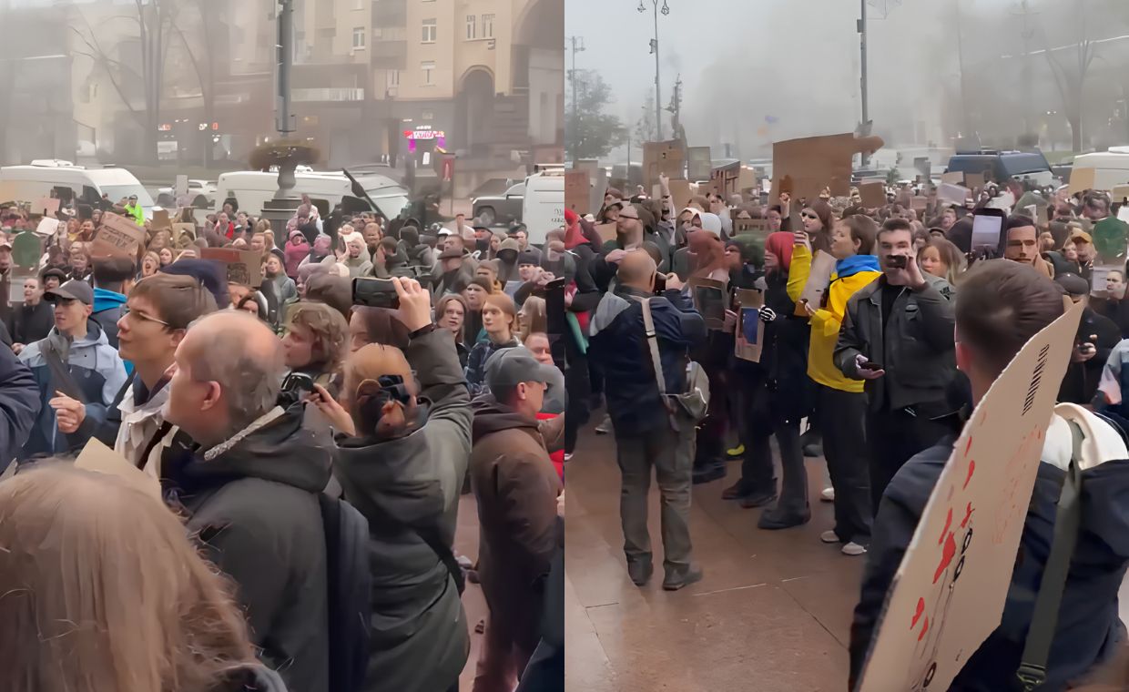 Protest w Kijowie. "Ruscy atakują, a wy dobijacie"