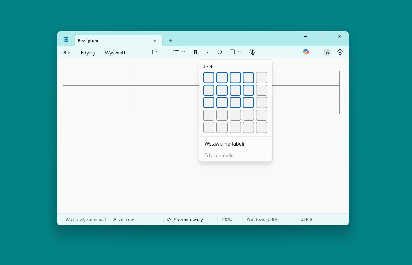 Nowości w Notatniku w Windows 11. Tabele i nie tylko