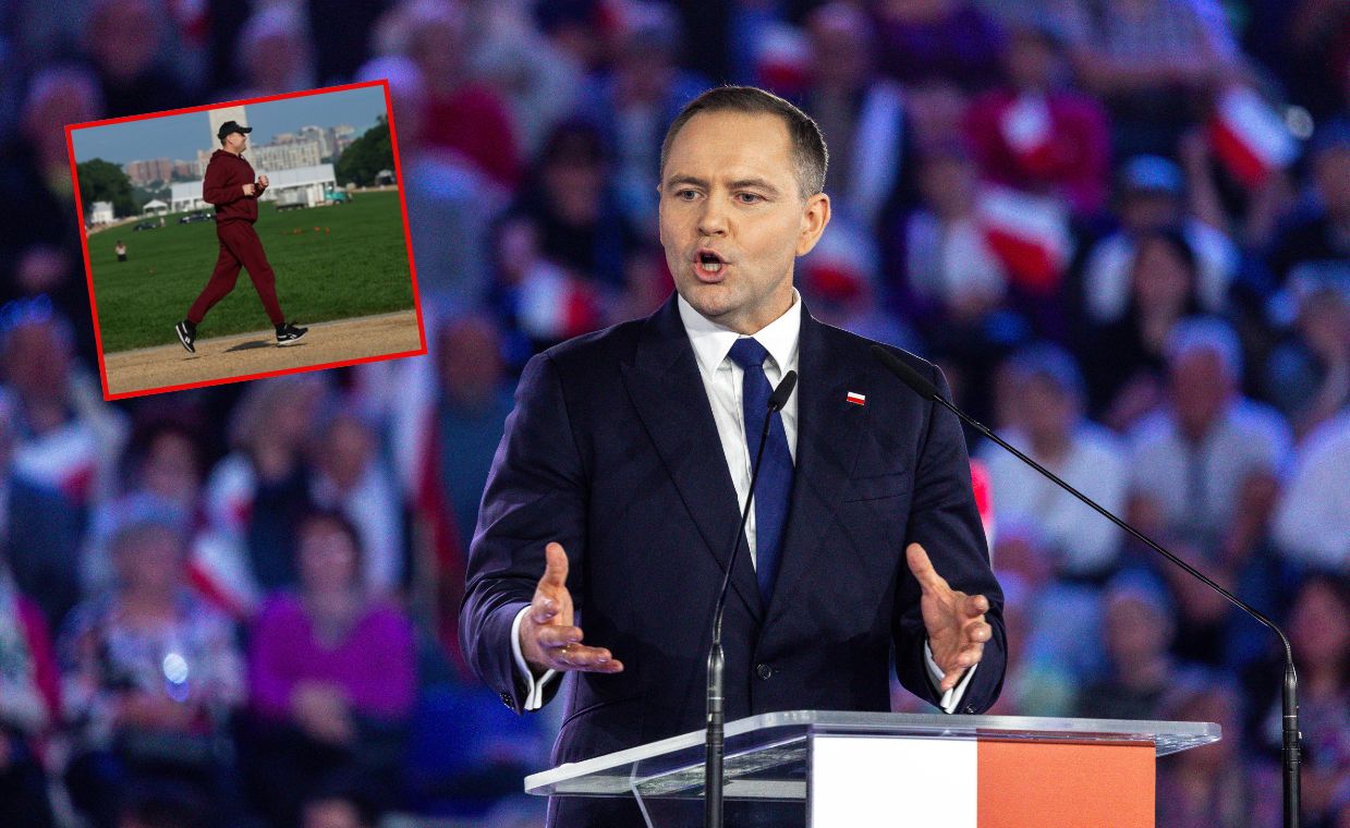 Nowe zdjęcie z USA. Nawrocki w dresie, w tle znany pomnik