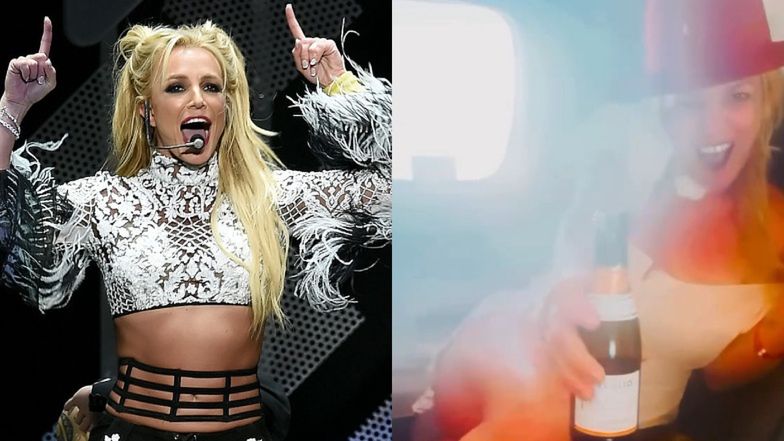 Britney Spears wznosi toast butelką szampana, drwiąc ze swojego zachowania podczas lotu: "ZABAWNE"