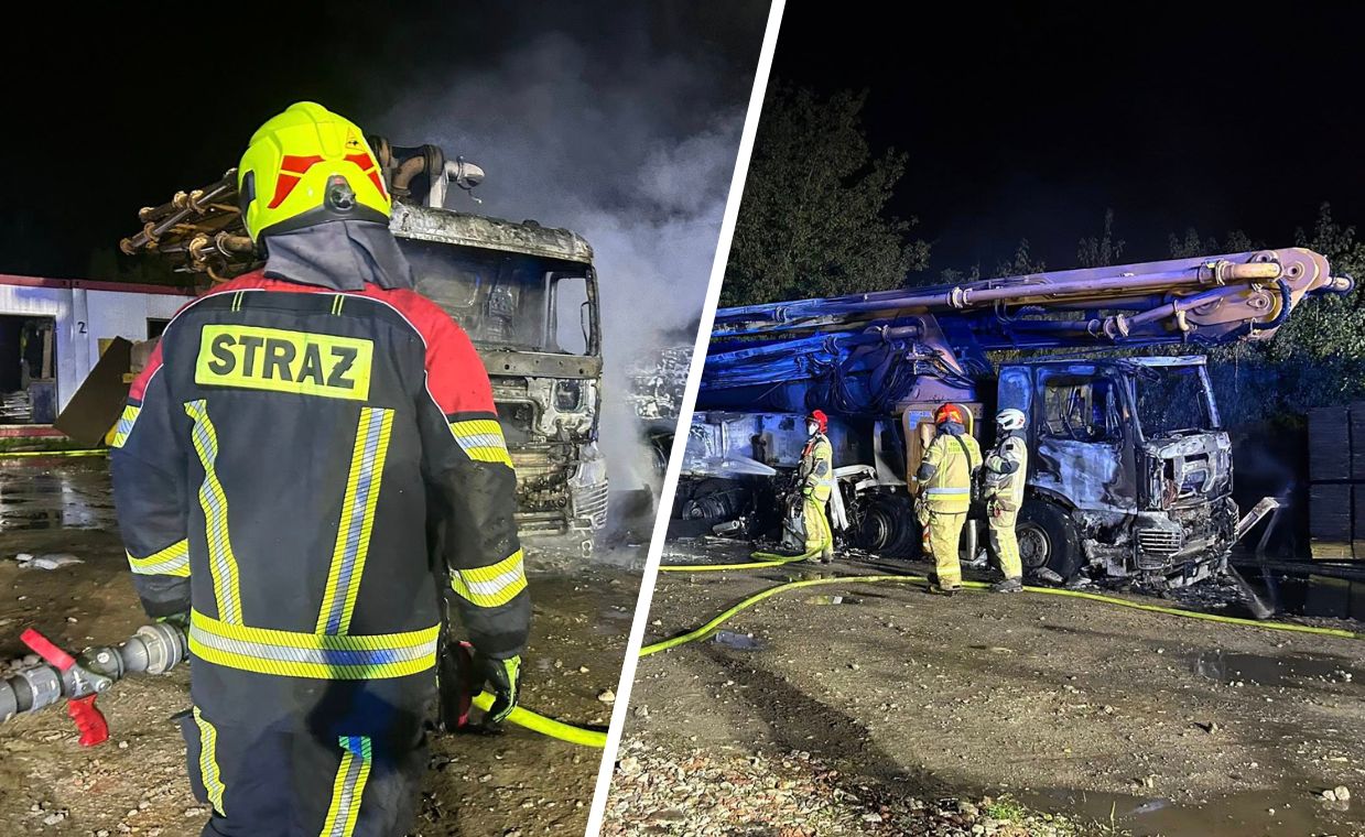 Pożar pod Warszawą. Ogień objął dwie ciężarówki