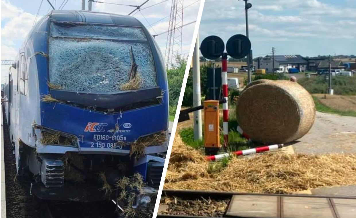 Wjechał traktorem na przejazd. W przyczepę uderzył pociąg. Jest nagranie