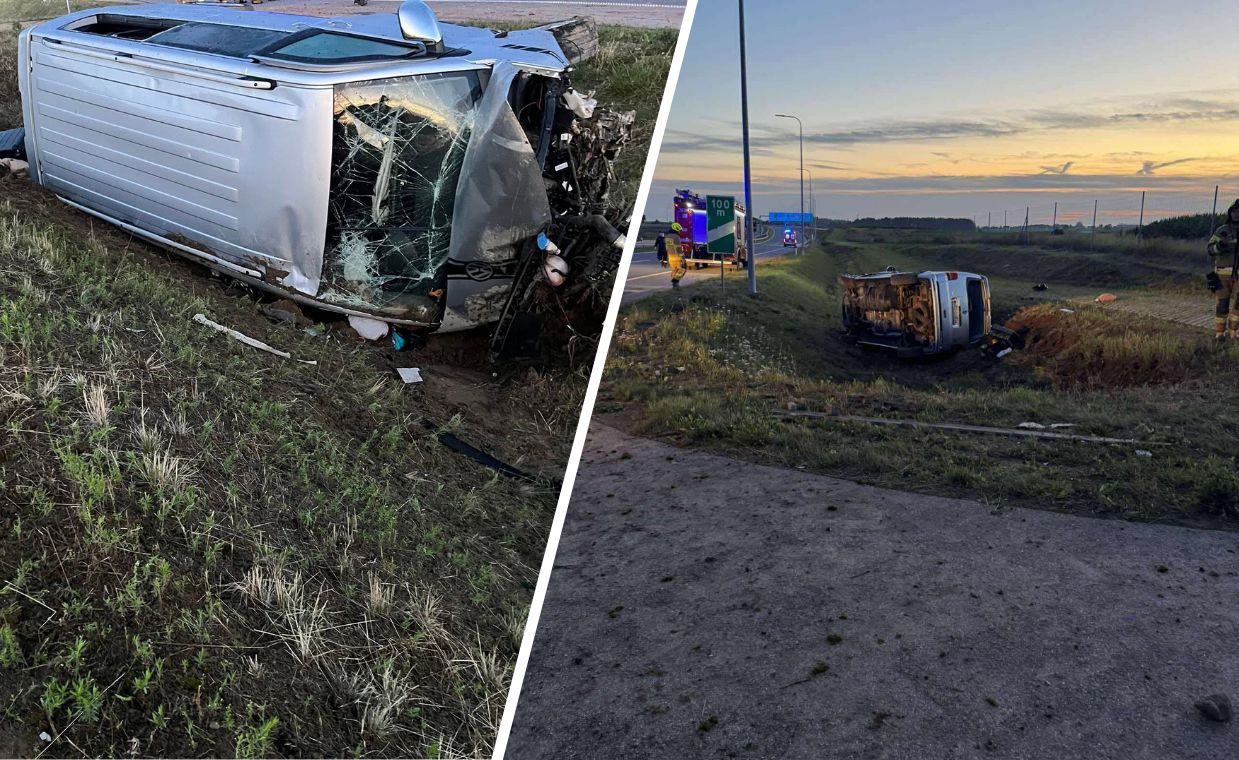 Koszmarny wypadek na S61. Bus z dziećmi wypadł z drogi