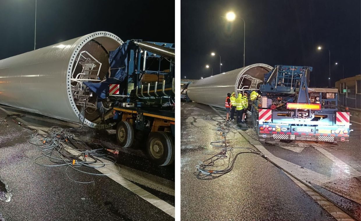 Paraliż na A4. Część turbiny zablokowała autostradę