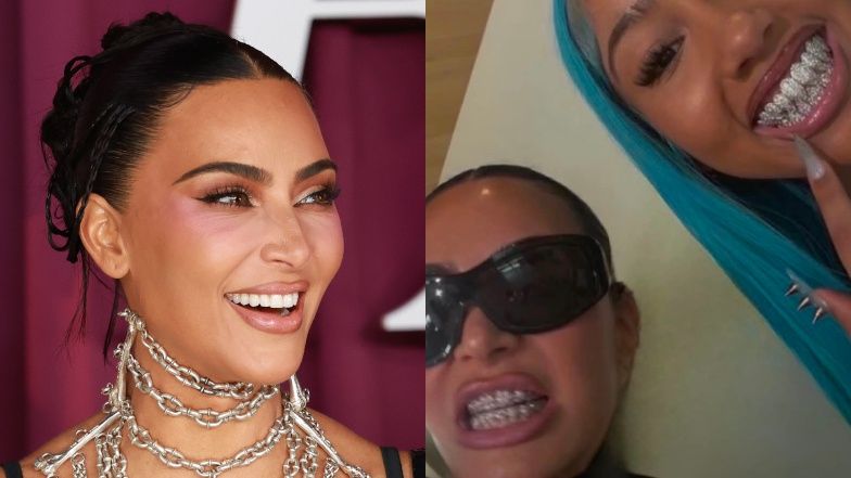 Kim Kardashian pozazdrościła córce i też założyła SREBRNE ZĘBY. Widać, iż chce być "cool mamą"? (FOTO)