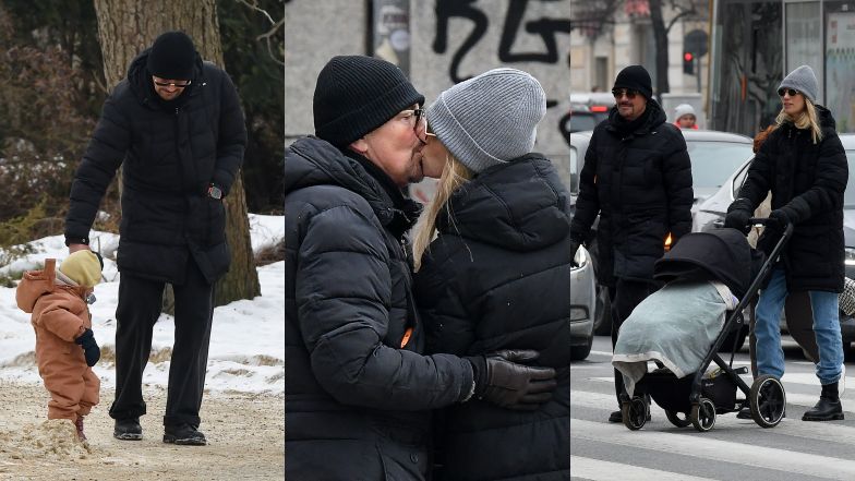TYLKO NA PUDELKU: Krzysztof Ibisz całuje się z młodszą o 27 lat żoną podczas spaceru z córką (ZDJĘCIA)