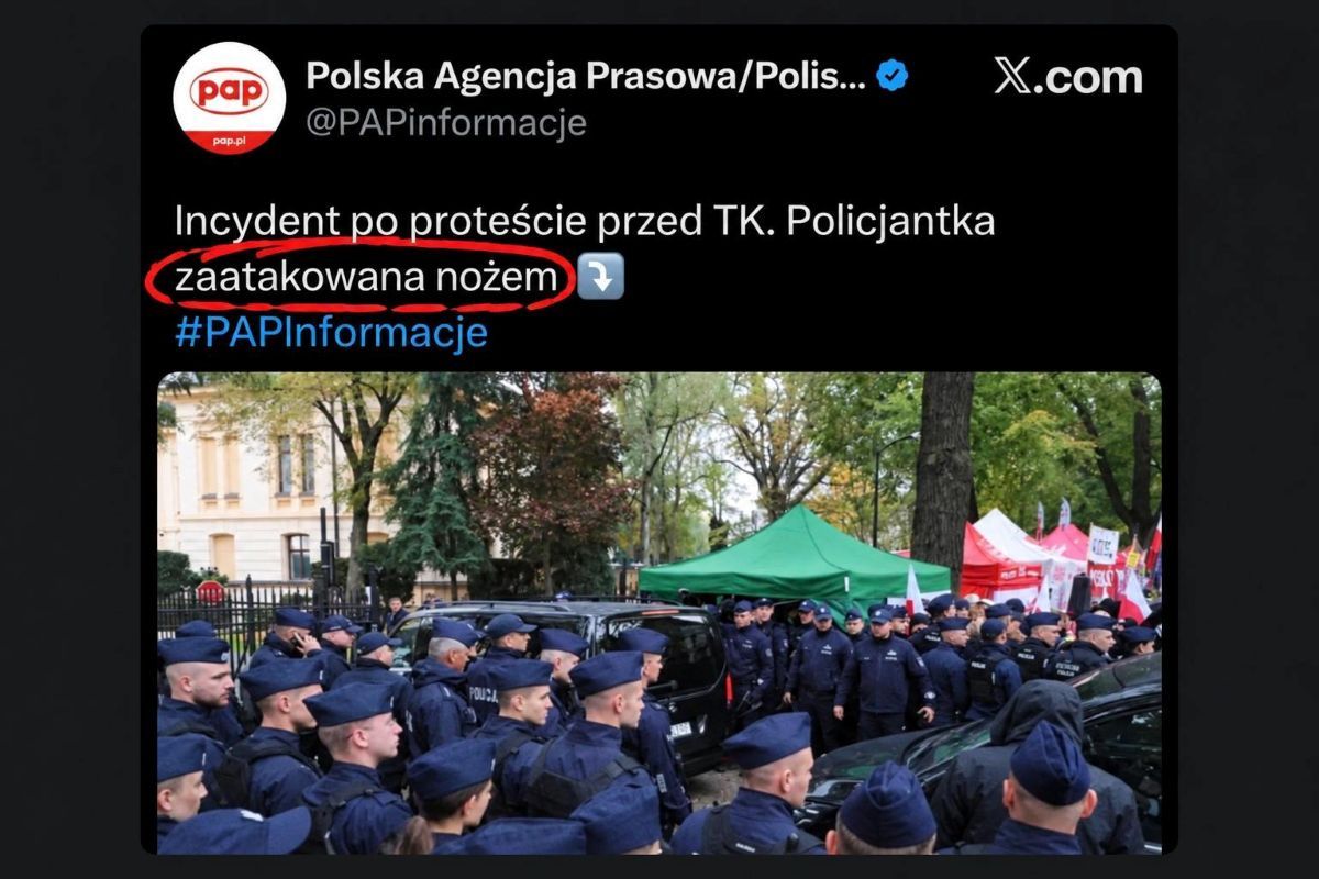 PAP przeprasza za błędną informację o ataku nożem. Co wydarzyło się w pobliżu TK?