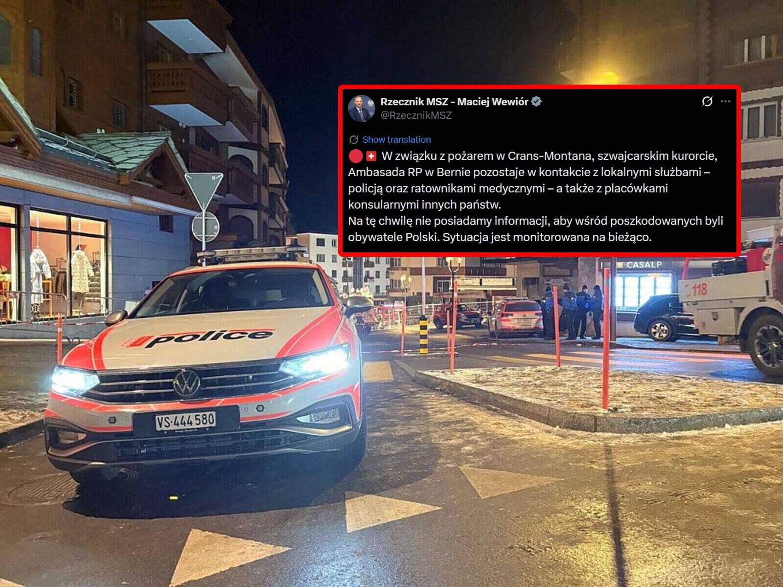 Tragiczny pożar w Szwajcarii. Jest głos z polskiego MSZ