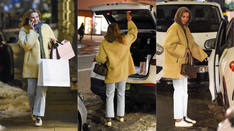 Obładowana siatami Małgorzata Socha przemierza stolicę. Nie była zachwycona widokiem paparazzi (ZDJĘCIA)