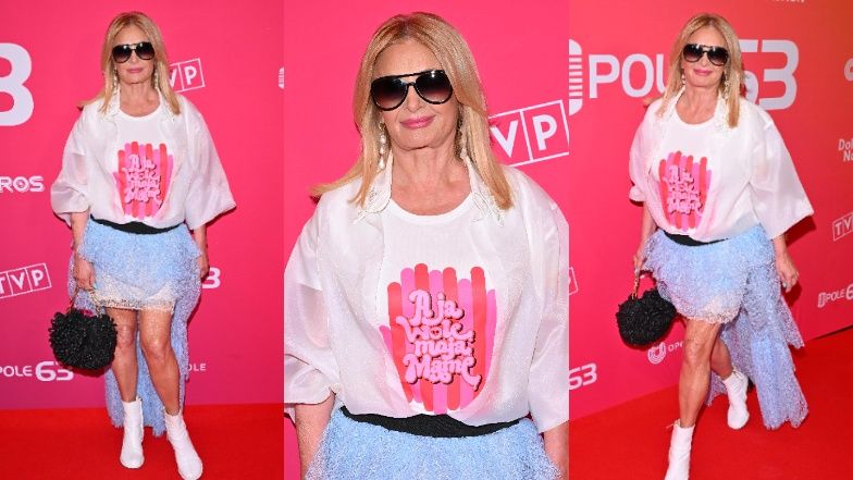 66-letnia Majka Jeżowska w FALBANIASTEJ MINI melduje się na konferencji w Opolu. Petarda? (ZDJĘCIA)
