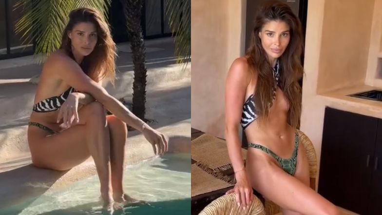 Odziana w skąpe bikini Anna Markowska opala się przy basenie