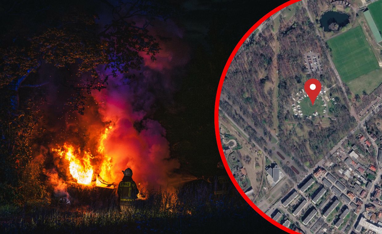 Nocny pożar na kempingu. Samochód nagle stanął w płomieniach