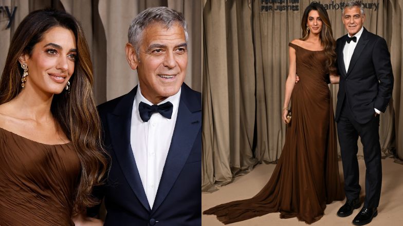 Zjawiskowa Amal zachwyca na gali w brązowej kreacji u boku George'a Clooneya