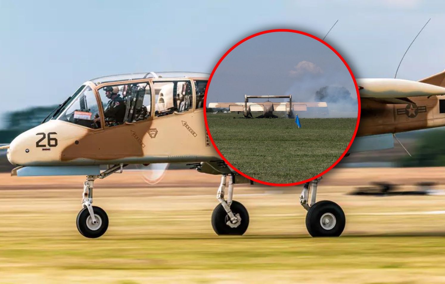 Chwile grozy w Lesznie. OV-10 BRONCO lądował bez podwozia