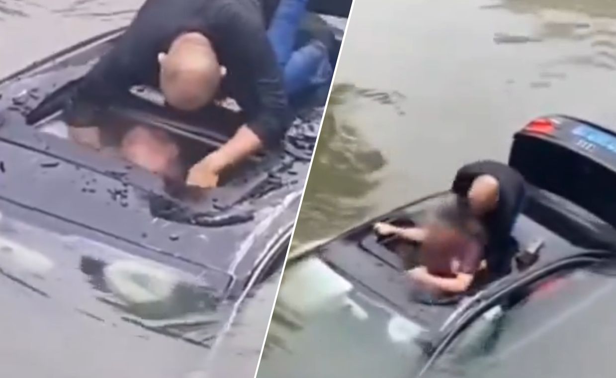 Auto wpadło do rzeki. Były żołnierz bez wahania rzucił się na ratunek