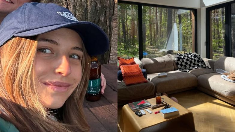 Julia Wieniawa pokazała przytulny salon w leśnym domku: ogromne okna i bajkowy widok za oknem