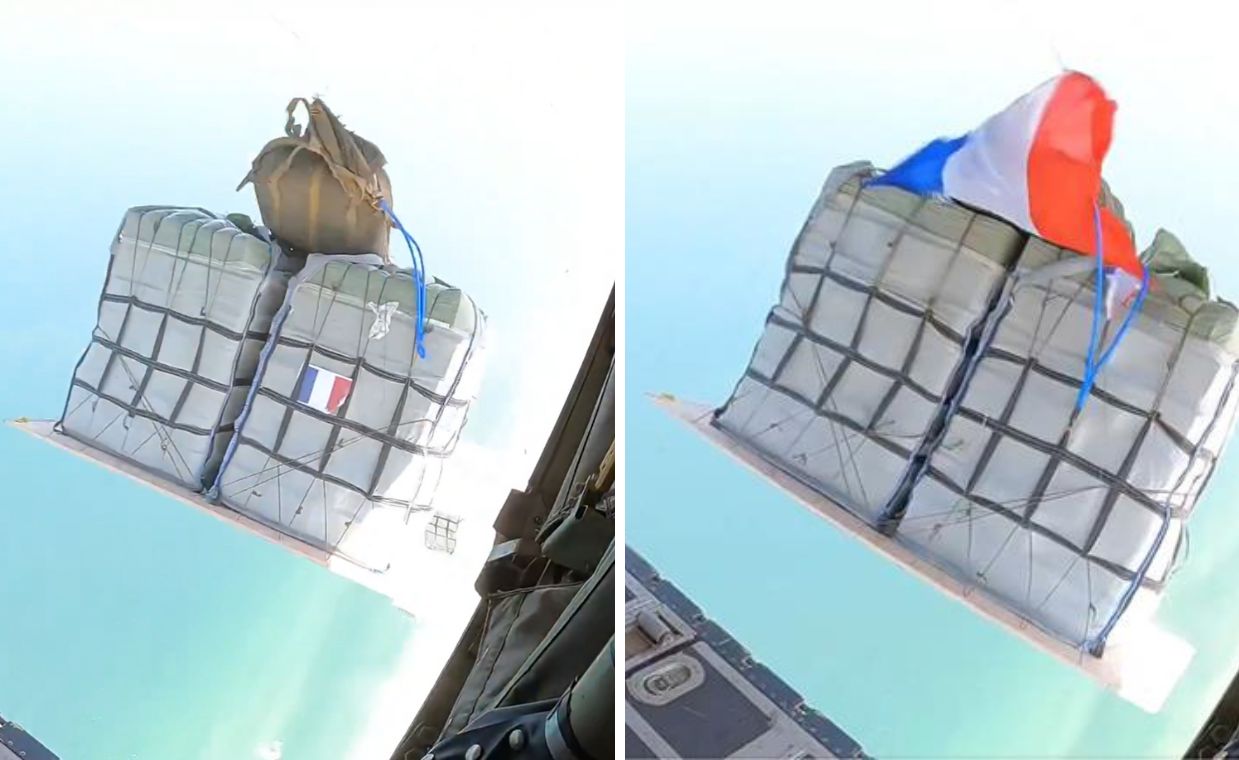 Francuska żywność już w Strefie Gazy. Macron pokazał zrzut