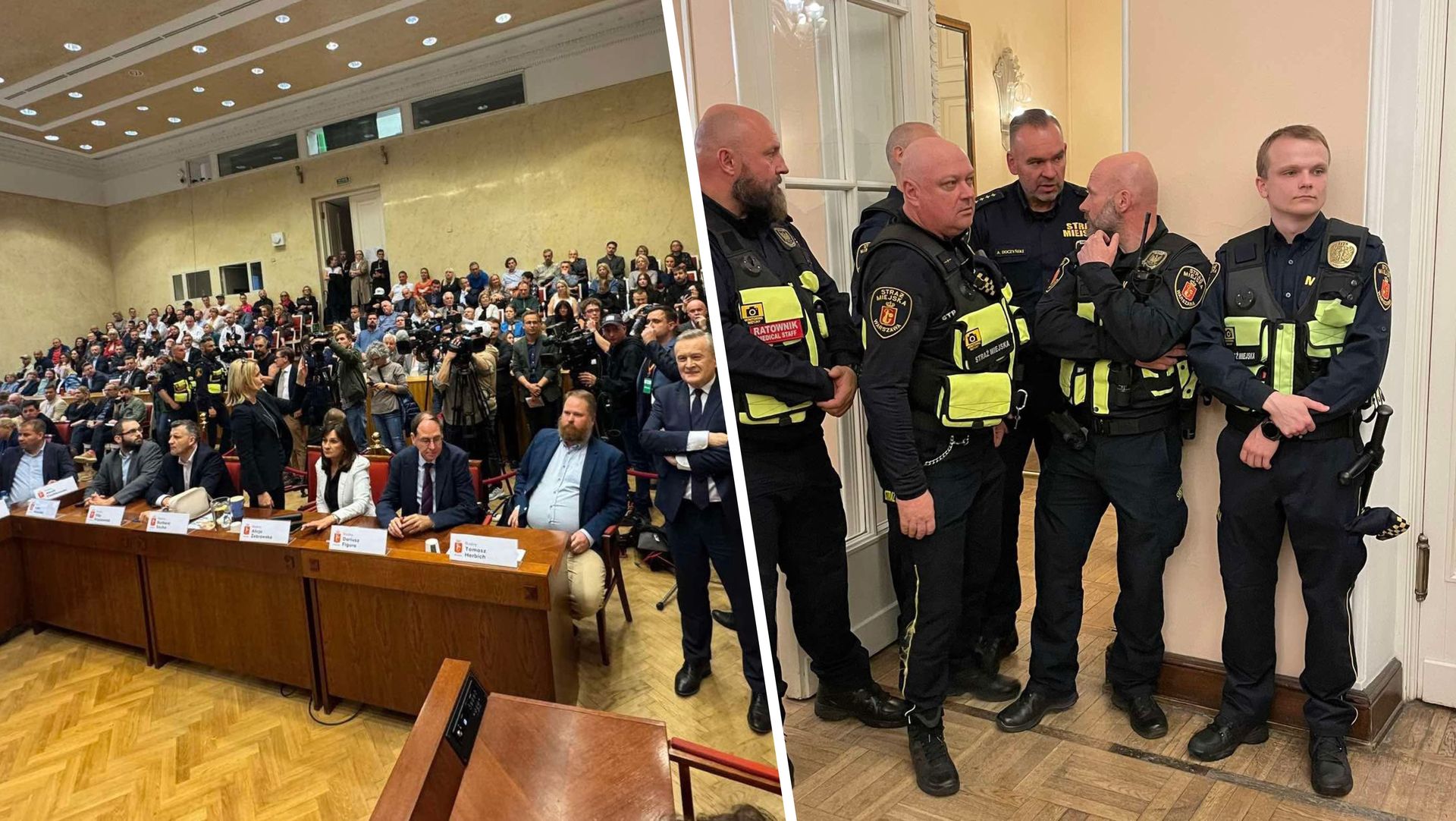 Awantura na Radzie Miasta Warszawy. Strażnicy na miejscu