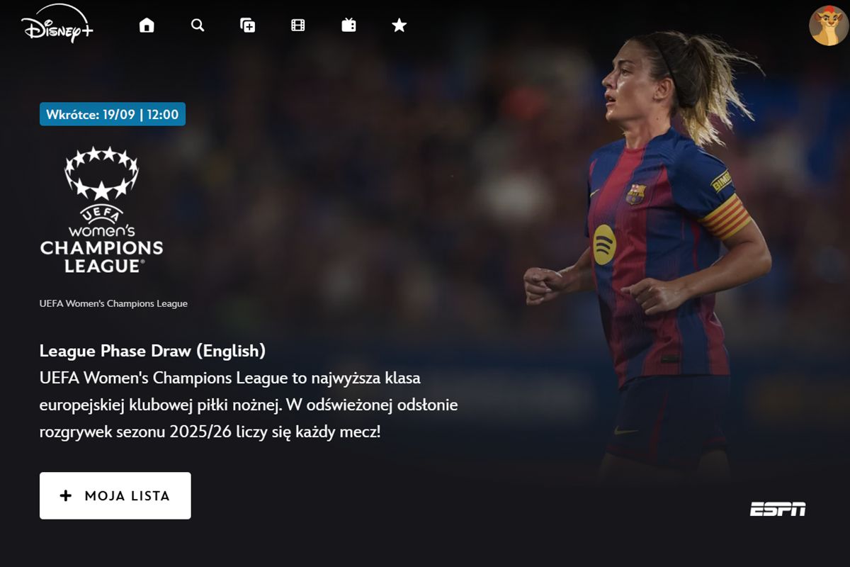 Losowanie Ligi Mistrzyń na żywo w Disney+. Transmisja także w Polsce