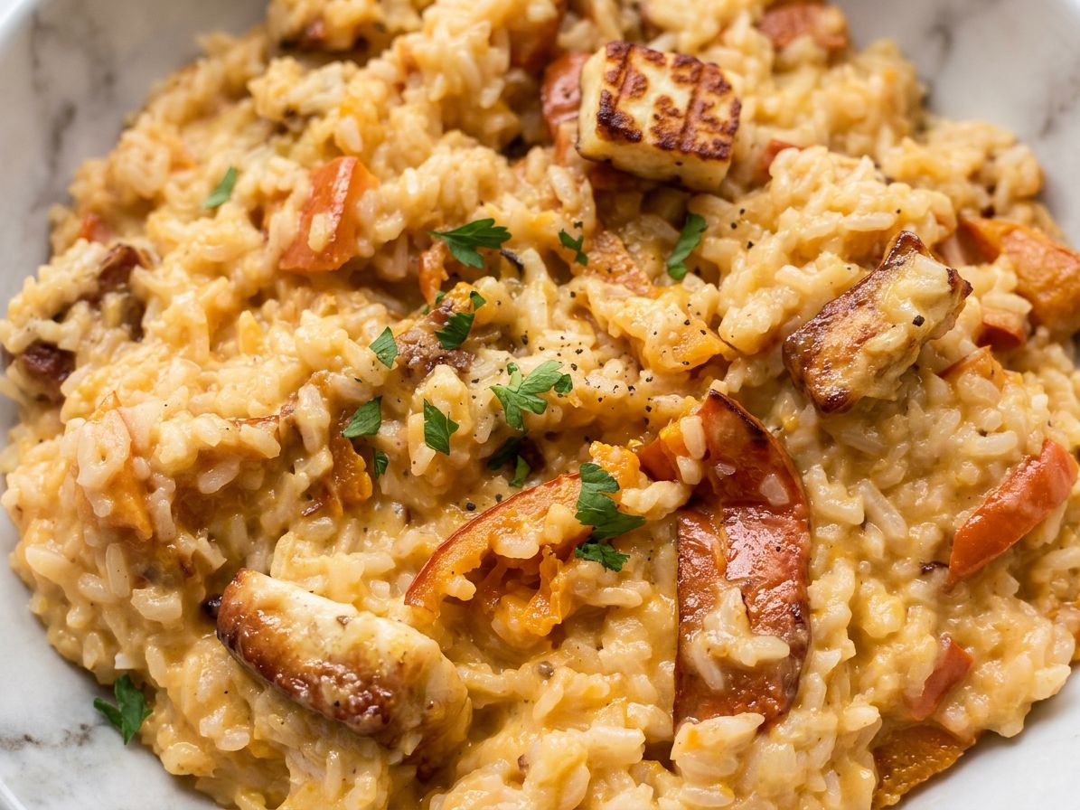 Kremowe risotto z kawałkami pieczonej dyni. Prosty przepis, a na talerzu uczta