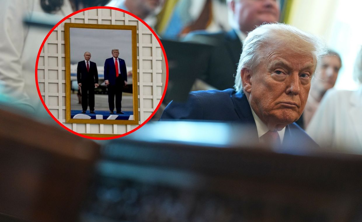 Zdjęcie w Białym Domu. W ramkę oprawiono scenę z wizyty Putina