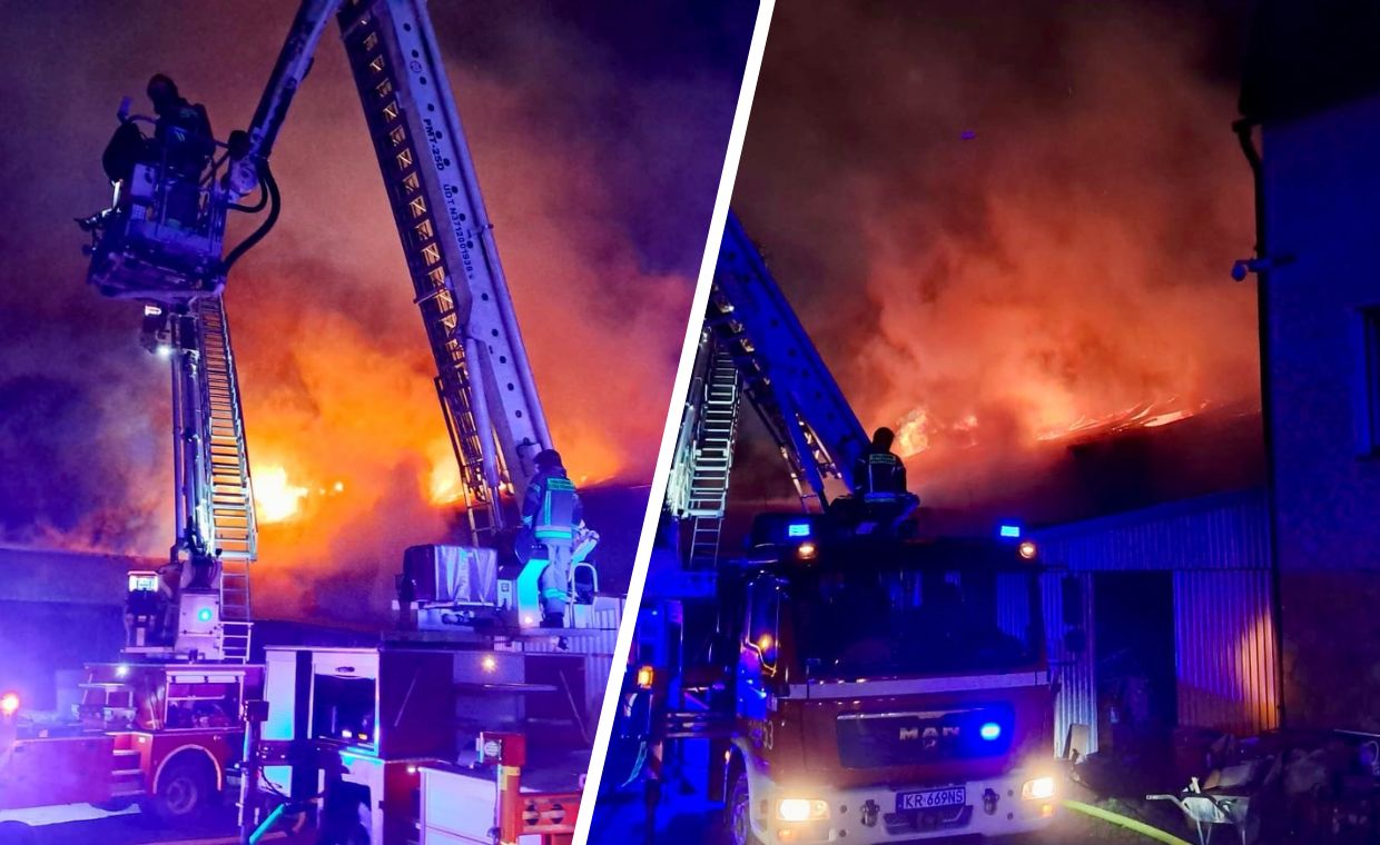 Potężny pożar w Małopolsce. Ogień trawił zakład stolarski