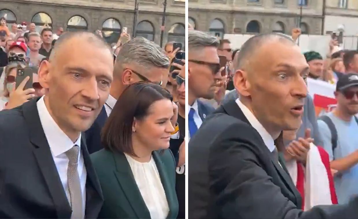 Manifestacja Białorusinów w Warszawie. Cichanouscy przywitani brawami