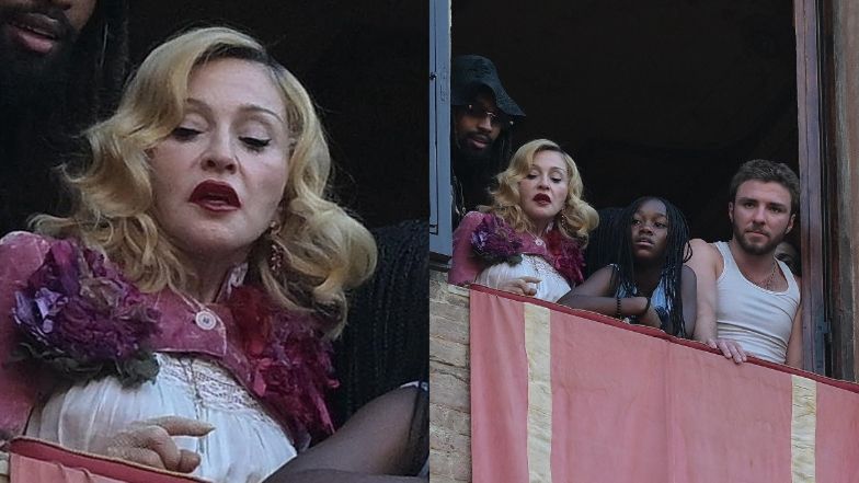 Pozbawiona filtrów 67-letnia Madonna dogląda z okna wyścigów konnych w towarzystwie CZWÓRKI DZIECI