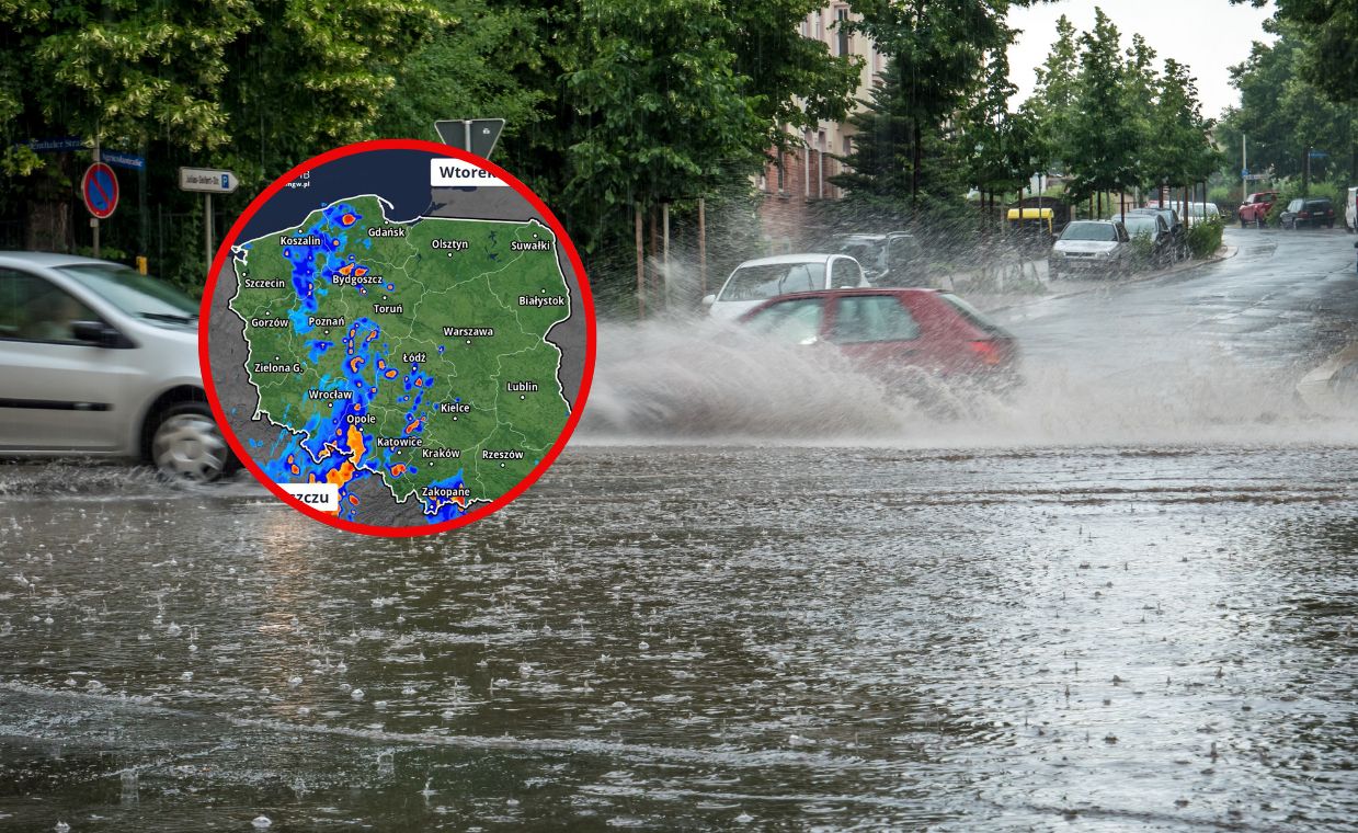 Ulewny wtorek w Polsce. Intensywne opady przesuwają się na wschód