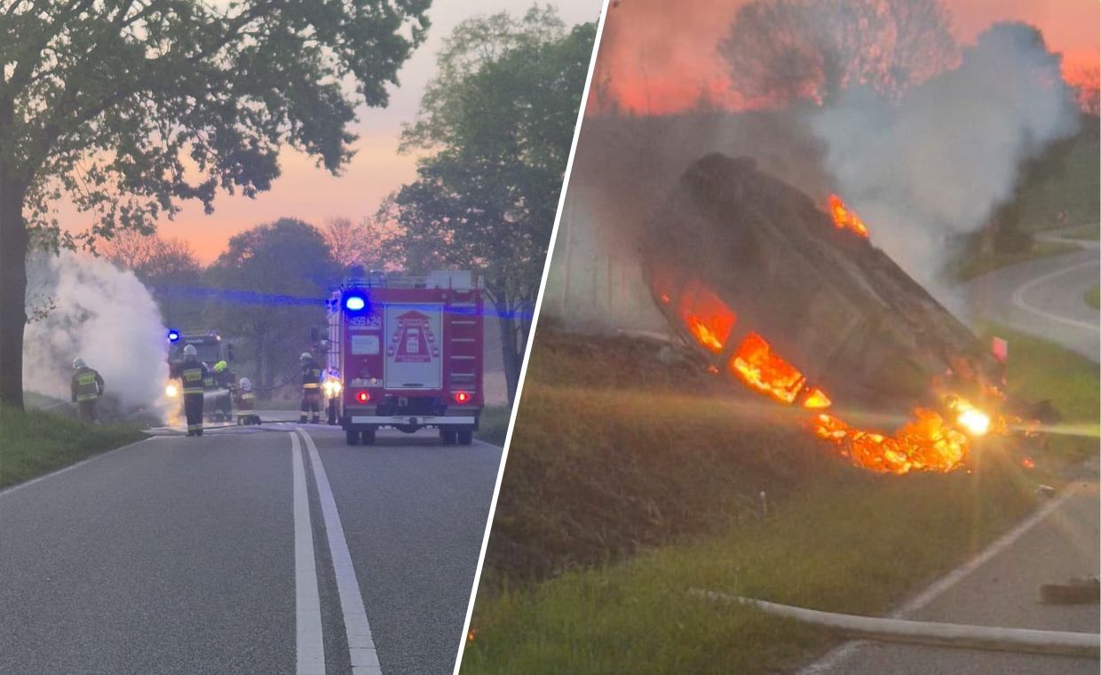 Chwile grozy na drodze. Samochód stanął w ogniu