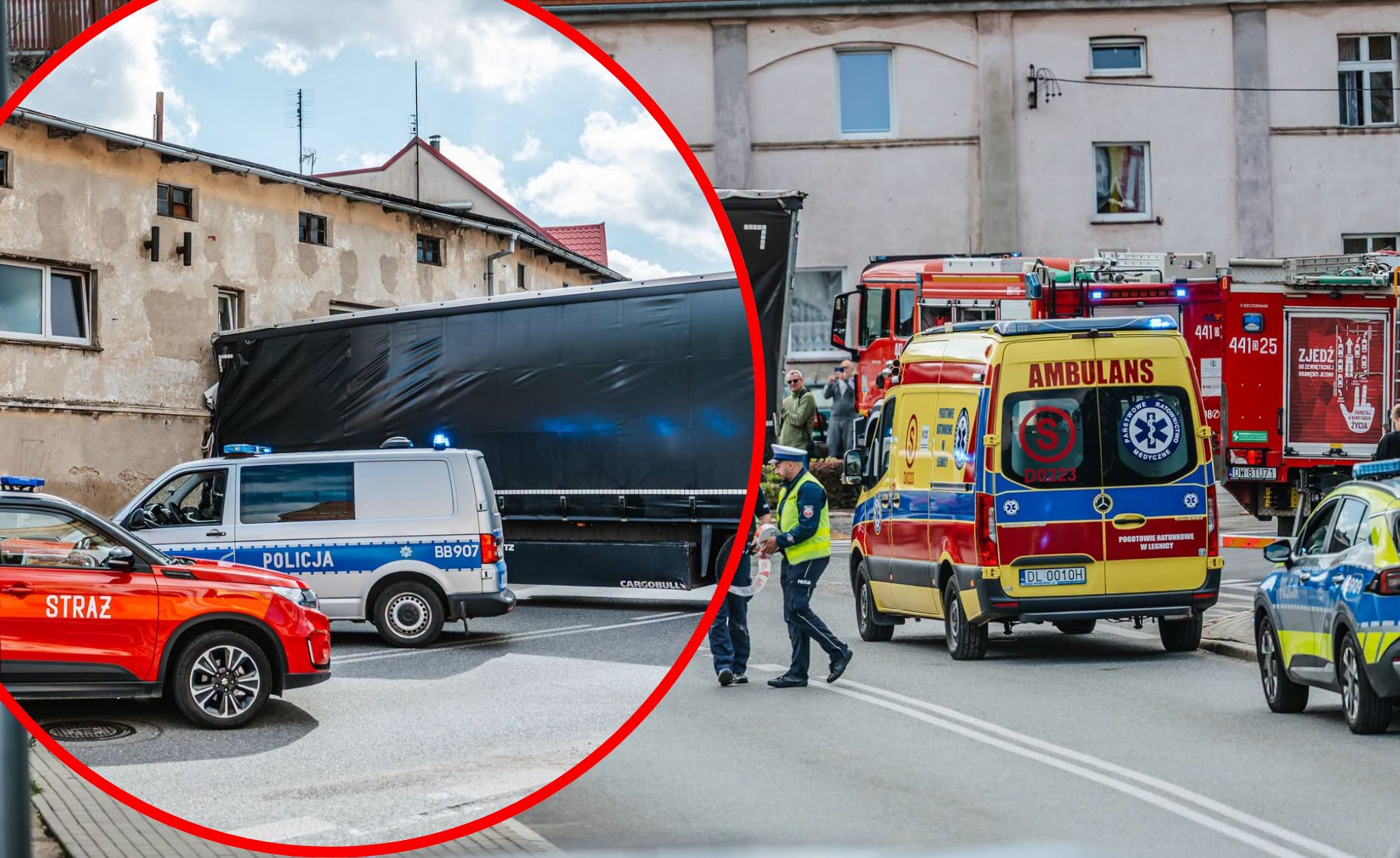 Poważny wypadek na Dolnym Śląsku. Tir uderzył w budynek.