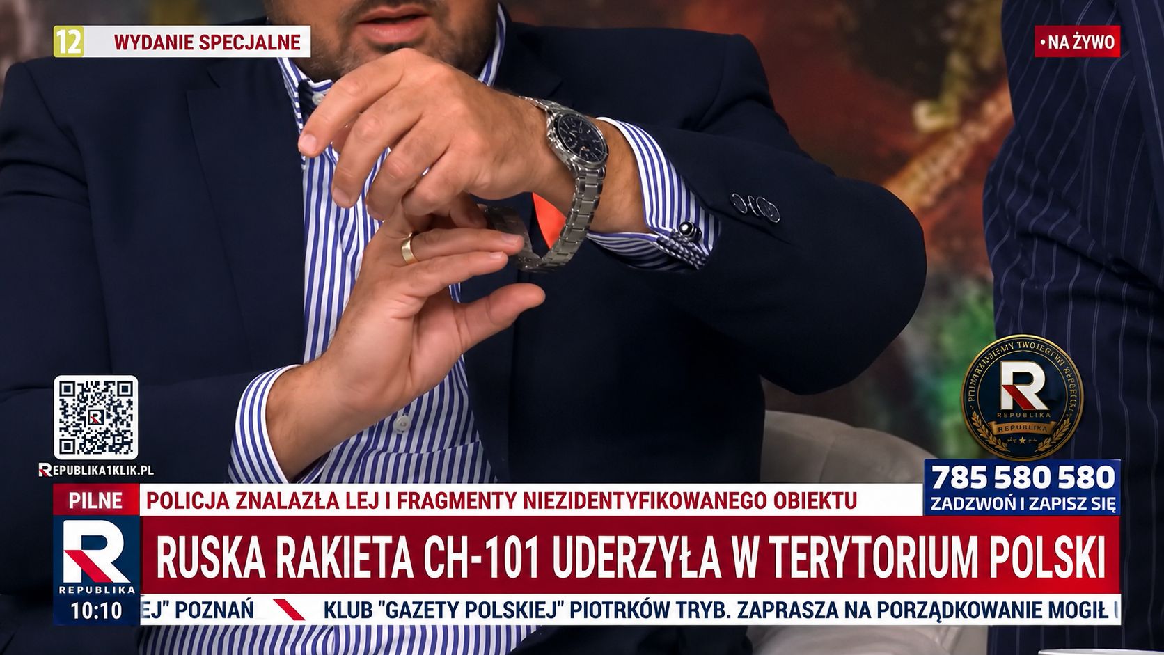 Na pasku informacje o rakiecie, na antenie promocja zegarka. Czy Republika złamała prawo?