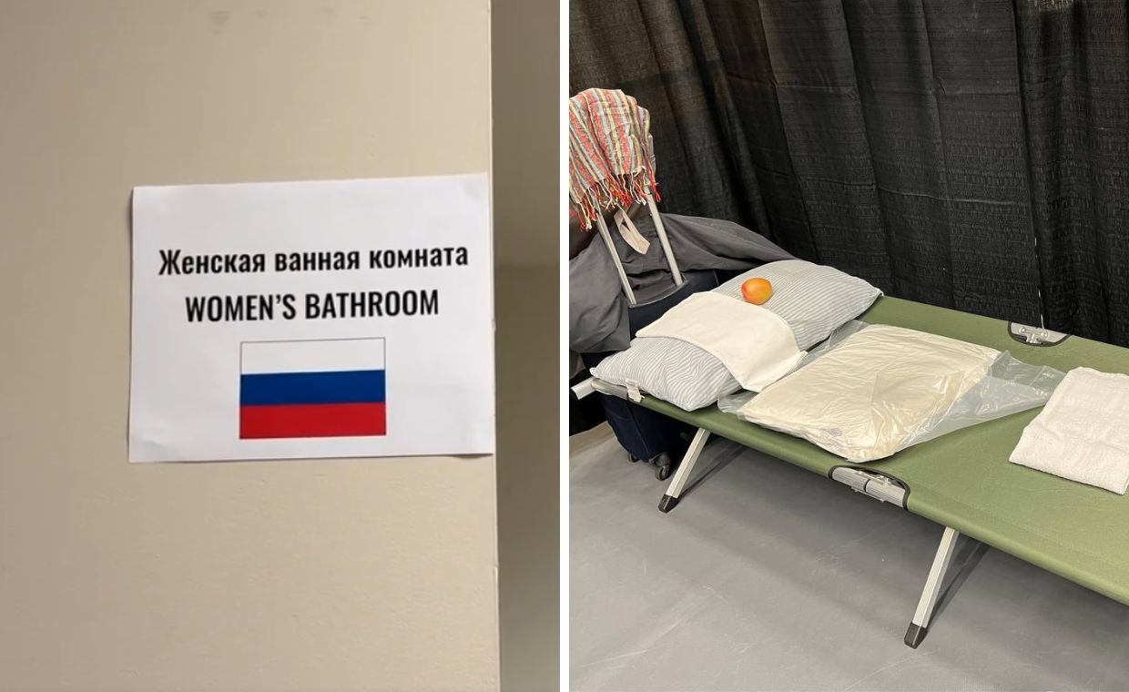 Alaska. Rosyjscy dziennikarze śpią na stadionie