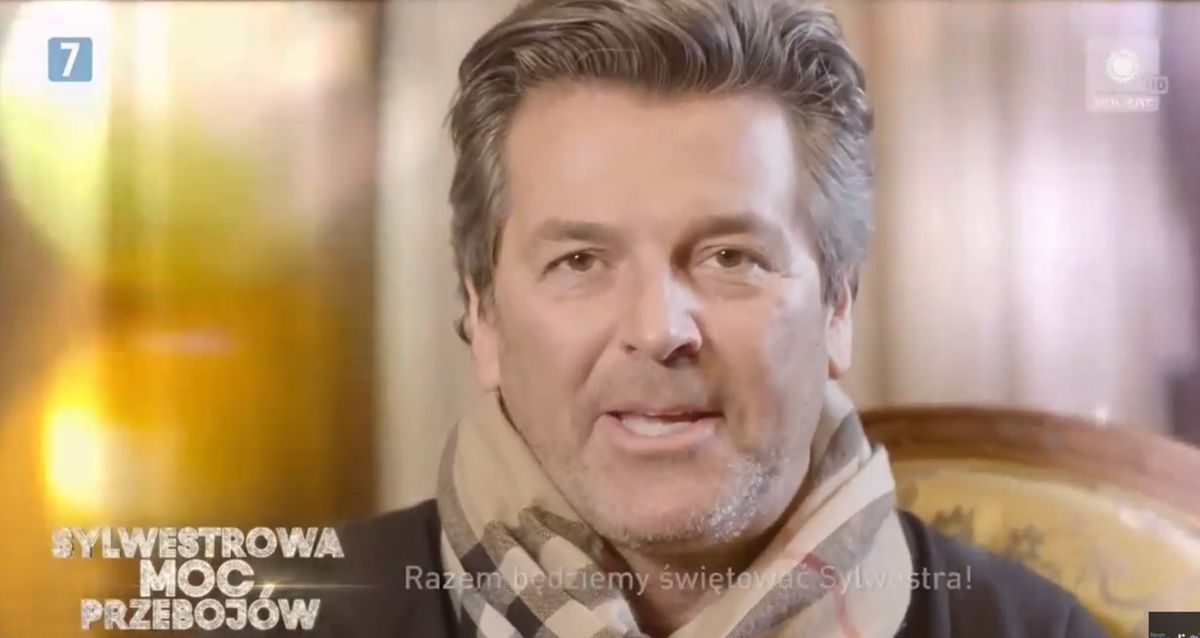 Gwiazdor Modern Talking na Sylwestrowej Mocy Przebojów Polsatu. Obok Zenek Maryniuk, Beata Kozidrak i Skolim