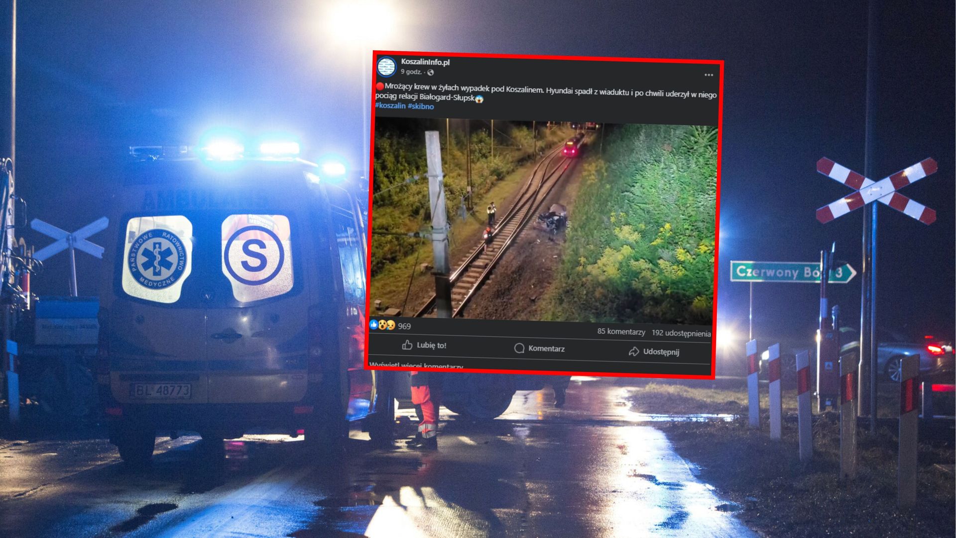 Samochód spadł z wiaduktu na tory. Chwilę później zmiażdżył go pociąg