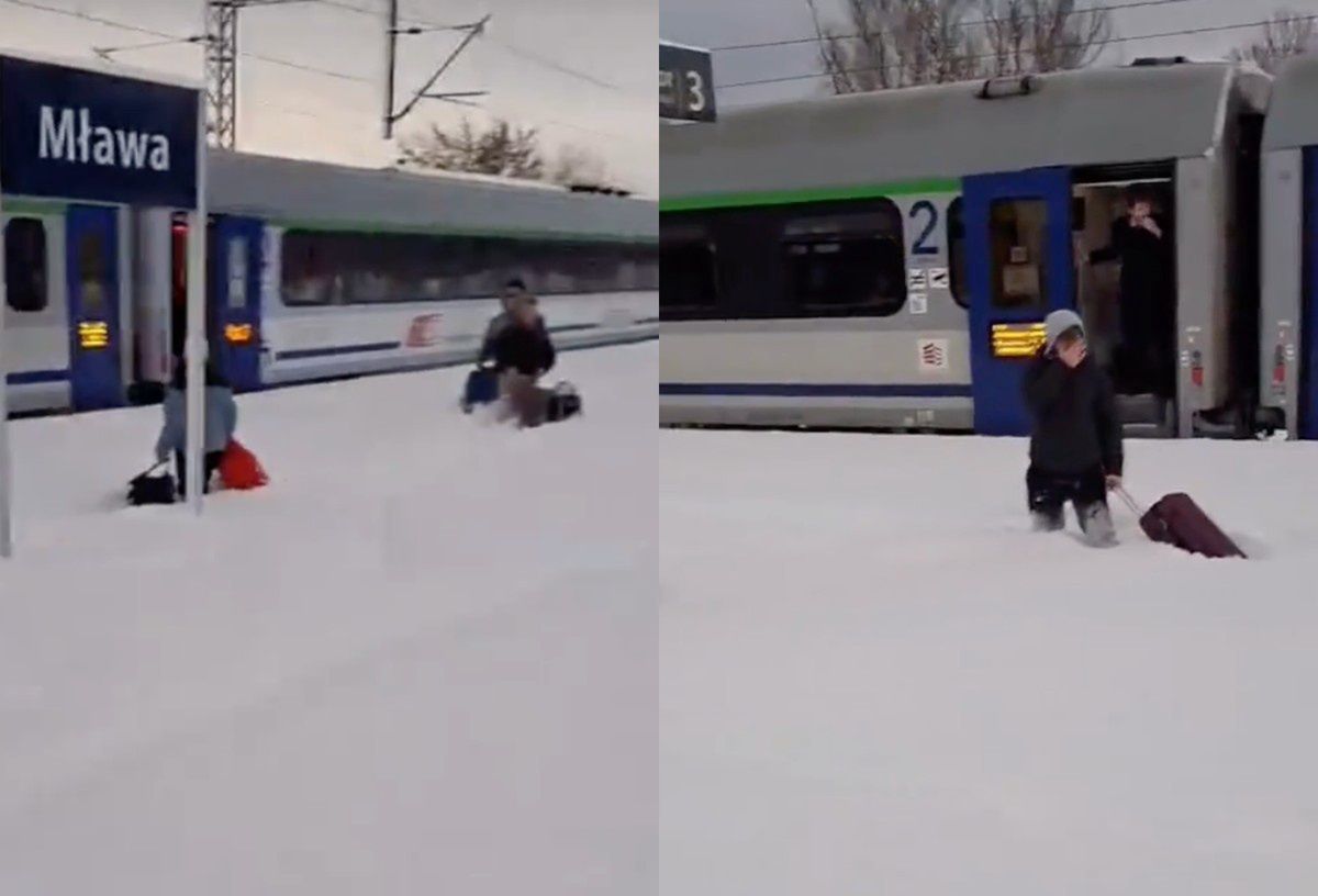 Pasażerowie wysiedli w Mławie. Wpadli prosto w śnieżne zaspy