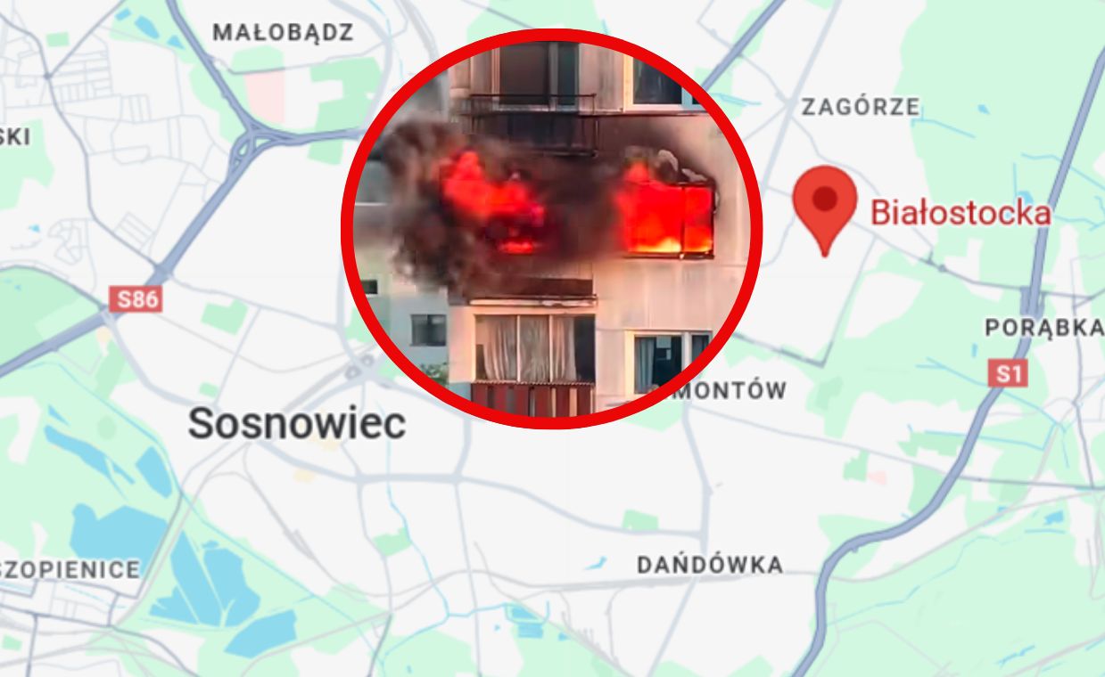 Pożar w Sosnowcu. Płomienie buchały z mieszkania, są nagrania