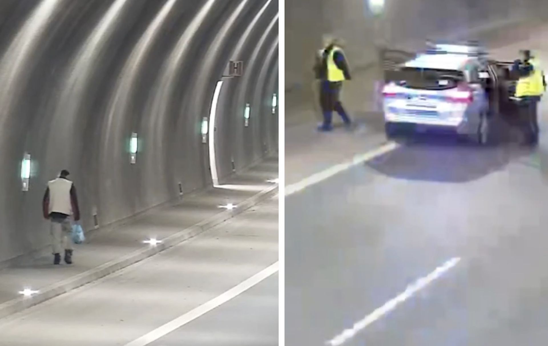 Mężczyzna z siatką w tunelu. Tak skrócił drogę ze sklepu