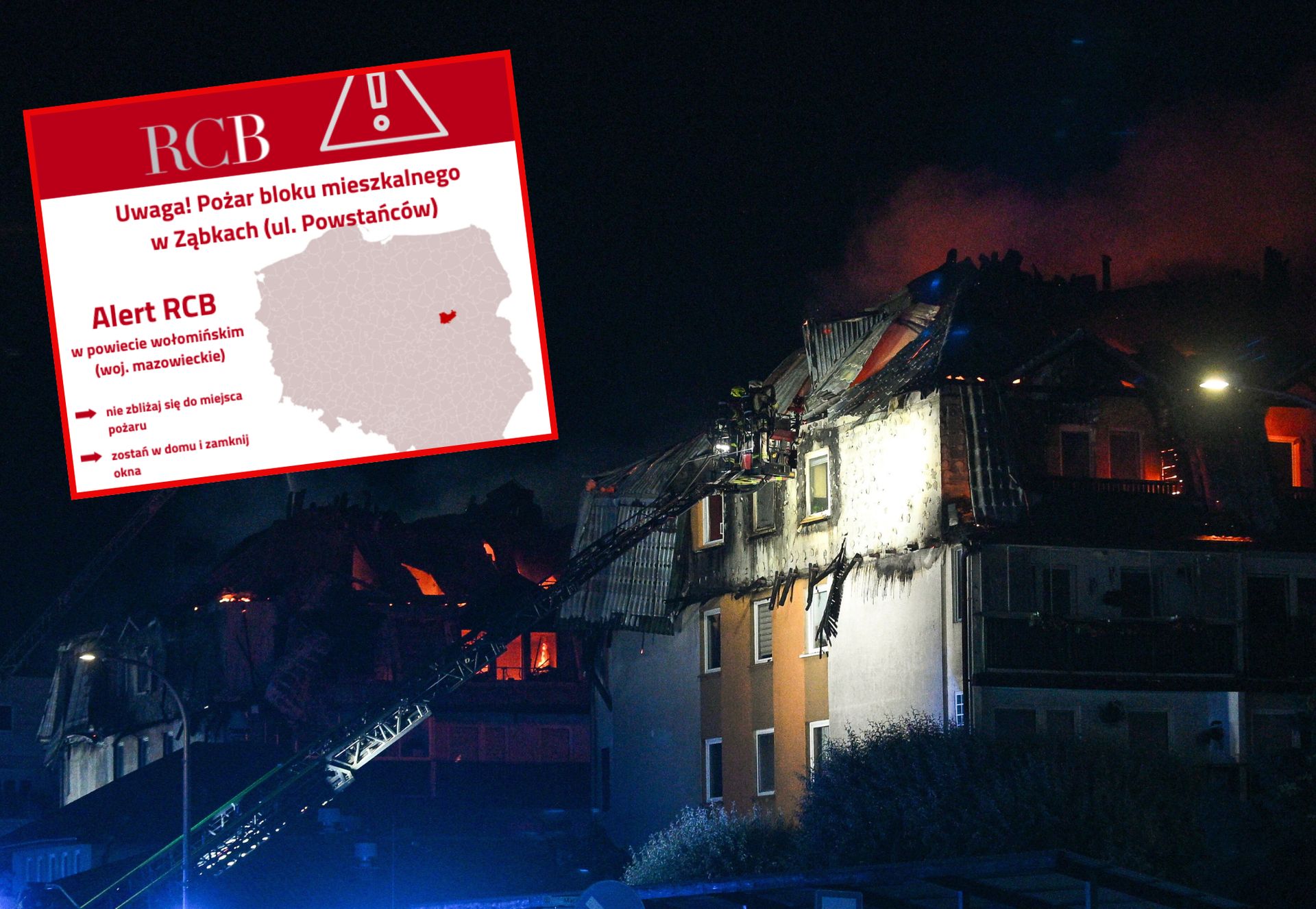 Dym od pożaru w Ząbkach. Jest alert RCB