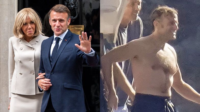 Roześmiany Emmanuel Macron korzysta z życia na jachcie: jazda skuterem wodnym i czas ze znajomymi