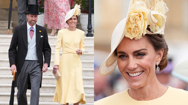 Księżna Kate zadała szyku w kanarkowej kreacji na królewskim przyjęciu w ogrodach Pałacu Buckingham