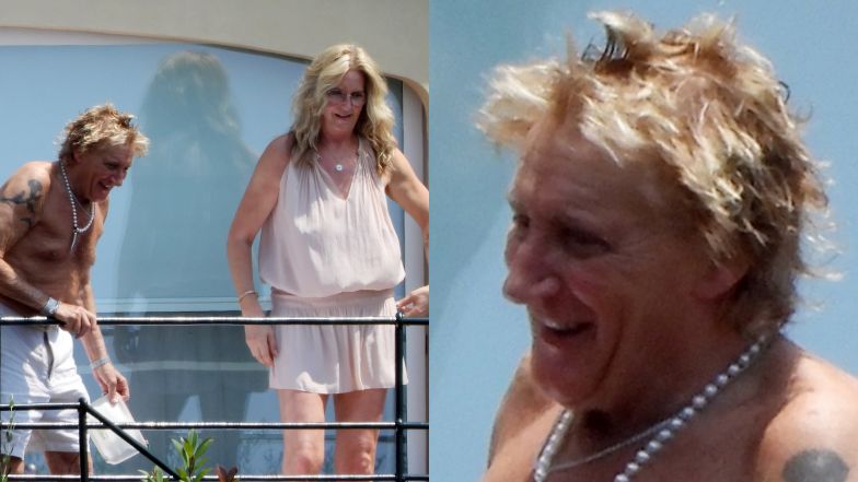 Obwieszony perłami Rod Stewart świeci nagą klatą na wczasach w Portofino. 80-latkowi towarzyszyła trzecia żona