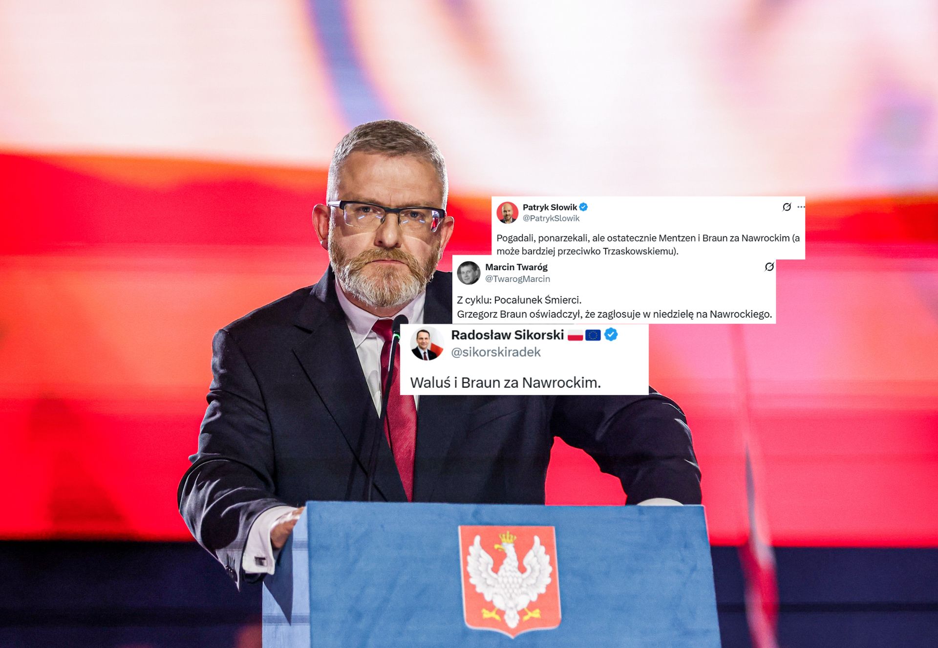 "Pocałunek śmierci". Braun poparł Nawrockiego, tak komentują
