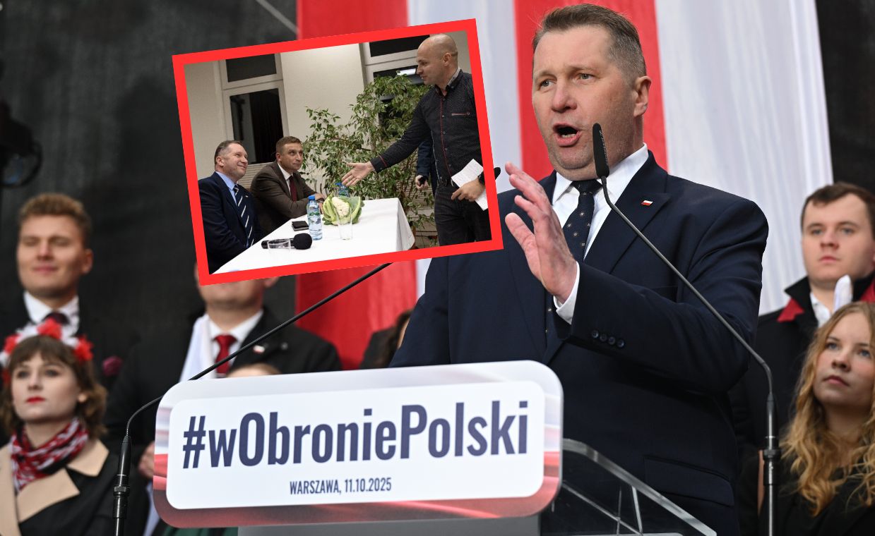 Zakłócił spotkanie z Czarnkiem. Wręczył mu kalafiora