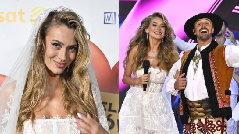 Marcelina Zawadzka tańcuje w białej sukni na scenie w Mrągowie