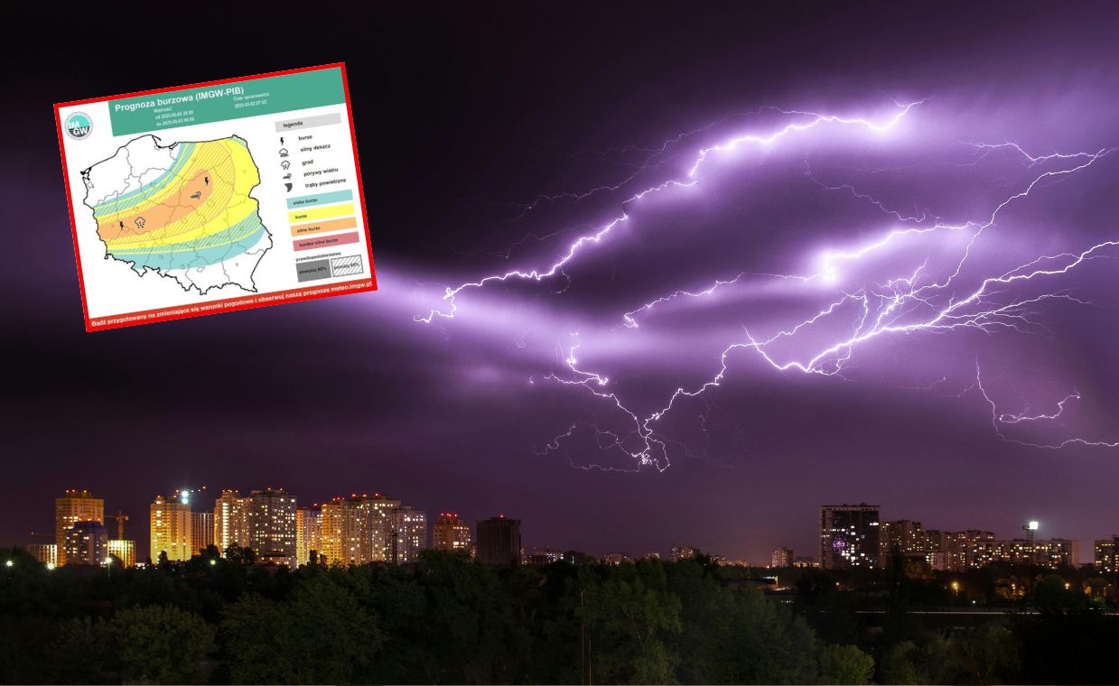Burze, grad i silny wiatr. Uderzenie na początku nocy