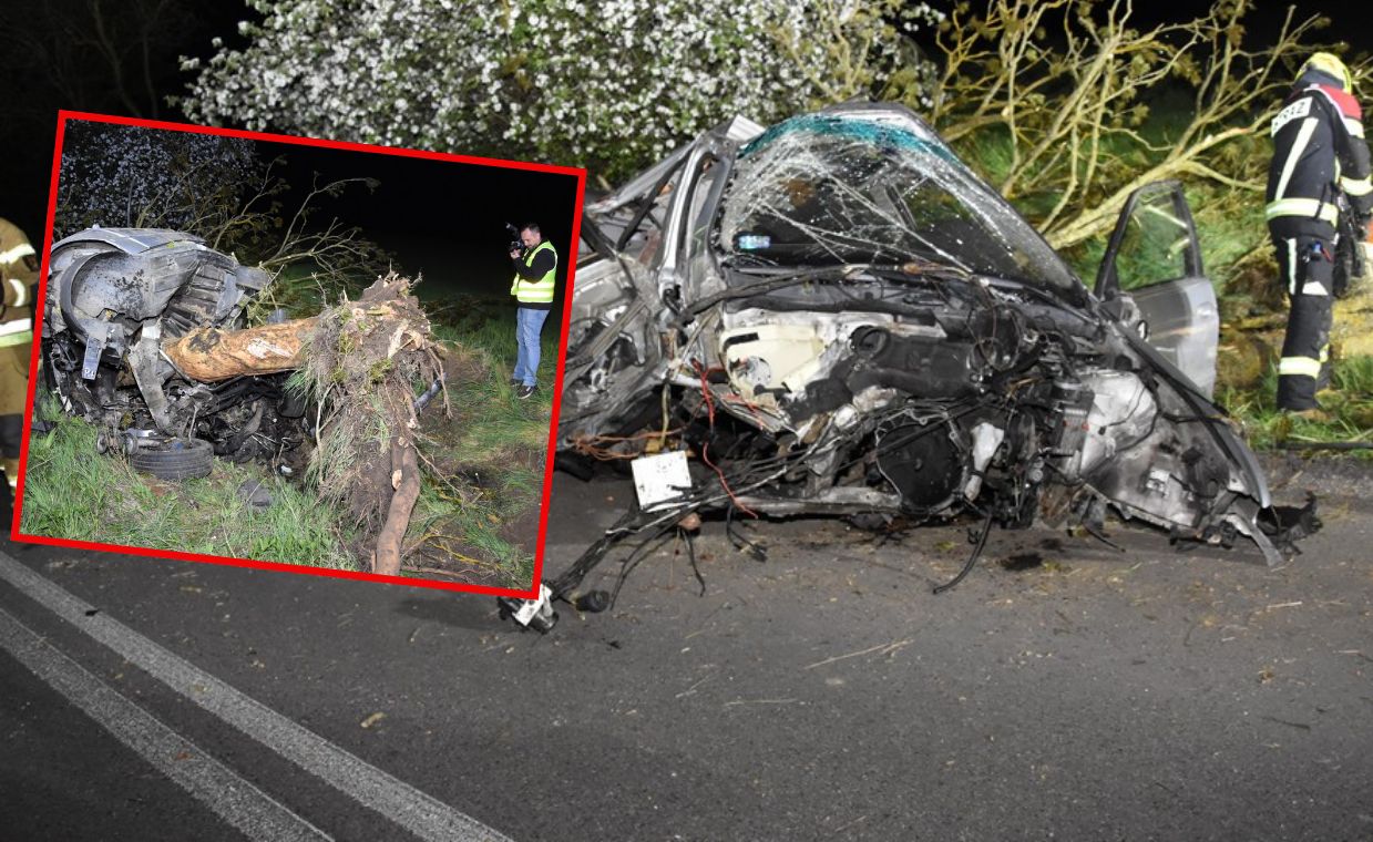 BMW roztrzaskało się o drzewo. 25-latek nie żyje. Jest nagranie