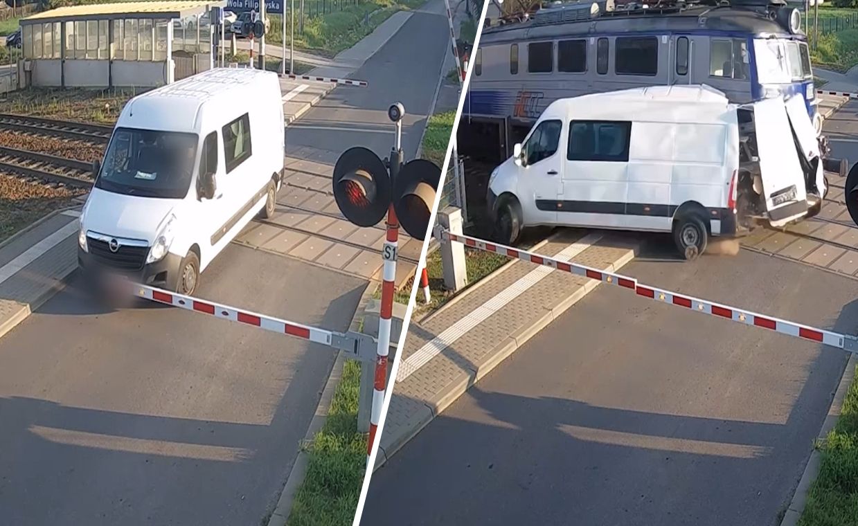 Niebezpieczny incydent na przejeździe. Pociąg uderzył w busa