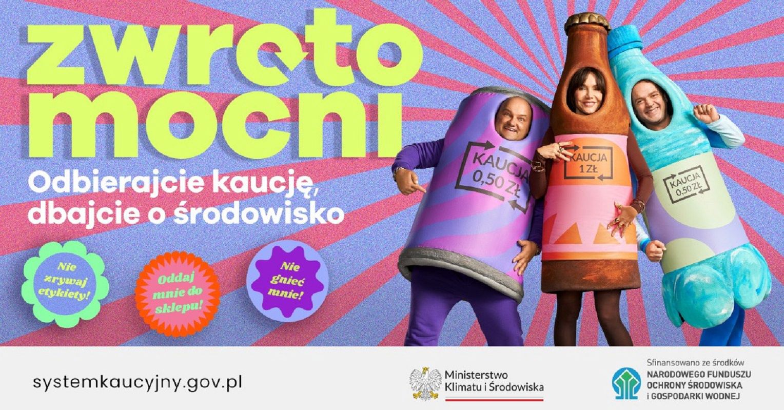 Olga Bołądź, Piotr Polak i Sebastian Stankiewicz jako butelki i puszka. To kampania promująca system kaucyjny